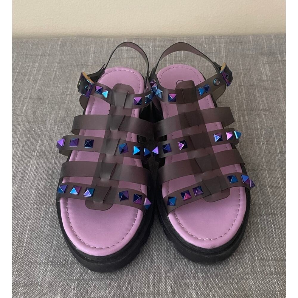 Justice Girls Size 1 Studded Jelly Fisherman Black Platform Sandals - Picture 3 of 13